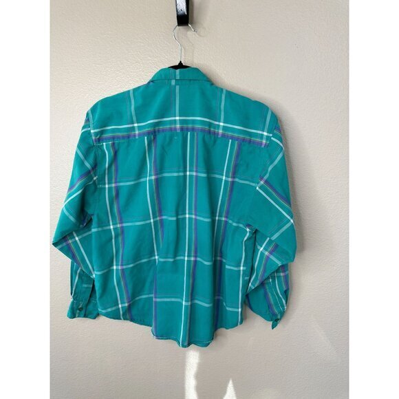 Grand Design Womens Green Blouse 10 long sleeve vintage collared button up cotto - Picture 7 of 8